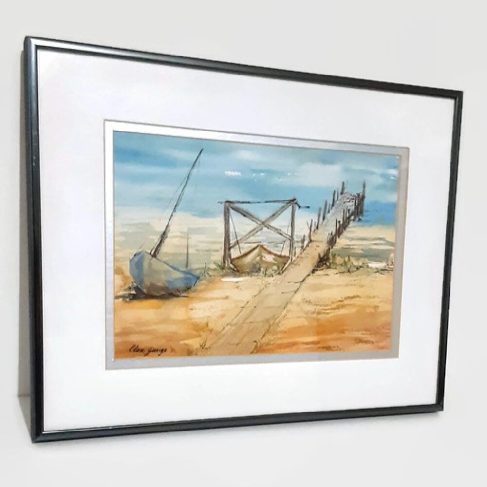 Lakeside Watercolor And Ink Painting By Juge - Nautical